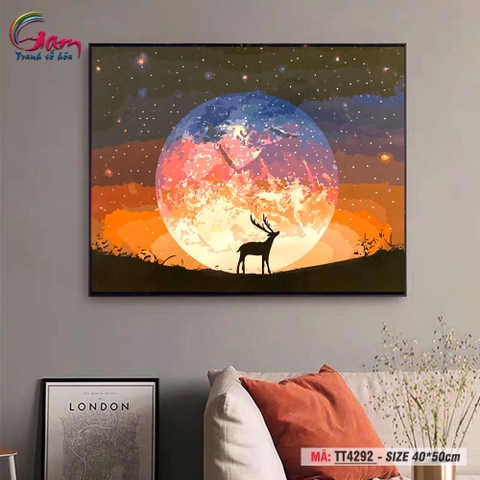 Tranh trang trí tự tô màu theo số Gam Hươu và bầu trời sao TT4292
