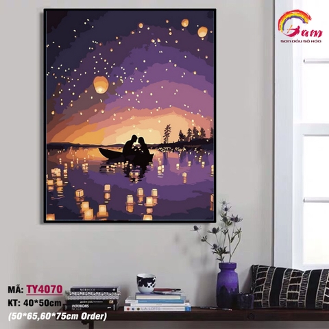 Tranh tô màu theo số sơn dầu số hóa Gam Đèn lồng tình yêu TY4070
