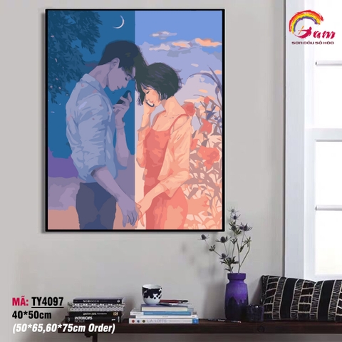 Tranh tô màu theo số Gam Tình yêu đôi lứa Couple yêu xa TY4097