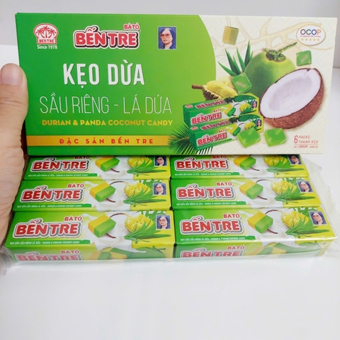 Kẹo dừa đặc sản Bến Tre Hai Tỏ hộp 6 thanh vị sầu riêng lá dứa