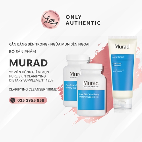 Combo sản phẩm Ngăn Mụn MURAD 2 lọ viên uống ngừa mụn và Gel rửa mặt BHA giảm mụn Murad