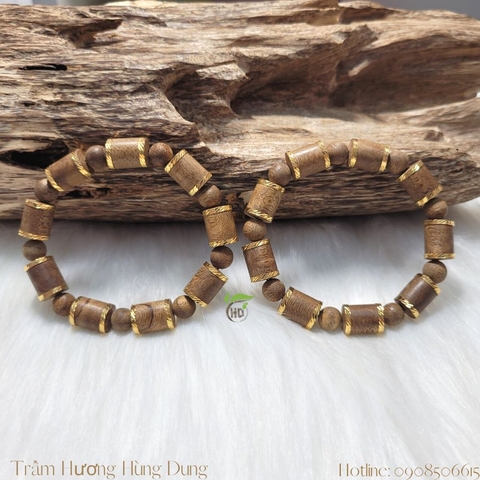 VÒNG TAY TRẦM HƯƠNG TRỤ TRÚC BỌC VÀNG - 10MM