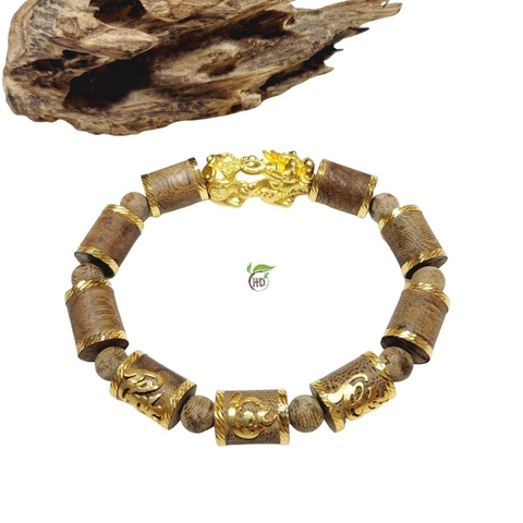 VÒNG TRẦM HƯƠNG PHÚC LỘC THỌ MIX TỲ HƯƠU VÀNG