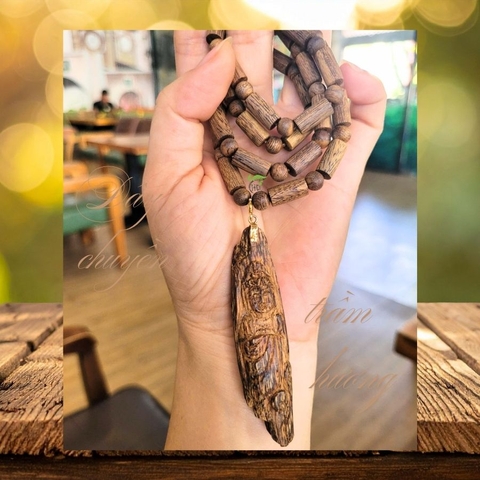 DÂY CHUYỀN TRẦM HƯƠNG TRỤ TRÚC - MẶT PHẬT QUAN ÂM BỌC VÀNG