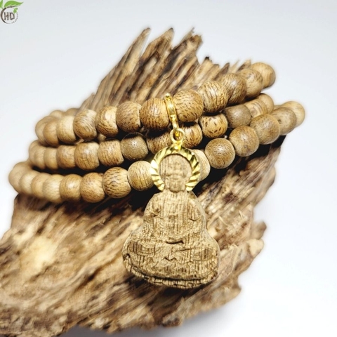 DÂY CHUYỀN TRẦM HƯƠNG HẠT 8 LY VÀ MẶT PHẬT KHÓA VÀNG