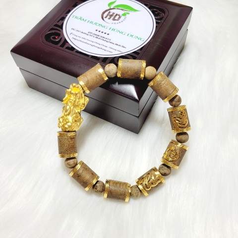 VÒNG TRẦM HƯƠNG PHÚC LỘC THỌ MIX TỲ HƯƠU VÀNG