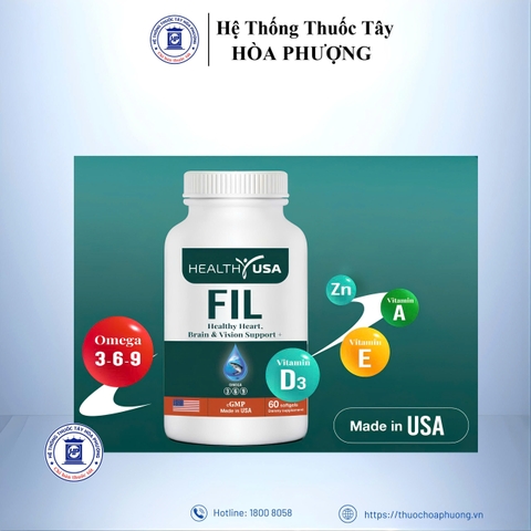 Viên uống FIL Healthy USA bổ sung Omega giúp sáng mắt, bổ não, khoẻ tim (Hộp 60 viên)