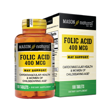 MASON NATURAL FOLIC ACID 400MCG – HỖ TRỢ SỨC KHỎE TIM MẠCH VÀ PHỤ NỮ TRONG ĐỘ TUỔI SINH NỞ