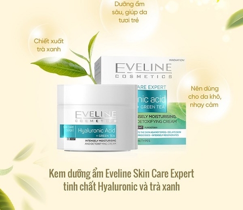 Kem dưỡng ẩm tinh chất hyaluronic và trà xanh EVELINE 50ml