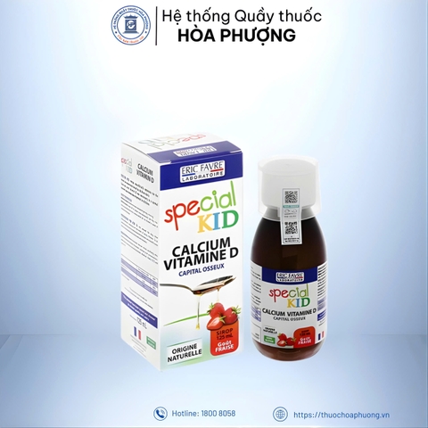 Siro Special Kid Calcium Vitamine D Eric Favre vị dâu hỗ trợ phát triển chiều cao ở trẻ nhỏ (125ml)