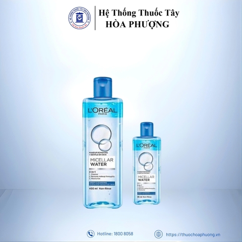 Nước tẩy trang Loreal paris 3 in 1 micellar water 400ml Deep Cleansing màu xanh đậm cho da dầu mụn