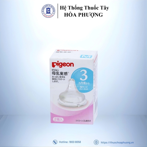 Núm vú Silicon bìnhPigeon 3 tháng+ Vỉ 2 chiếc