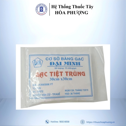 Gạc tiệt trùng Đại Minh 30cm* 30cm gói 10 miếng