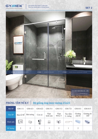 SET 02-PHÒNG TẮM 90 K-T ( Hệ Giằng Ống Inox Vuông 25 x 25 )