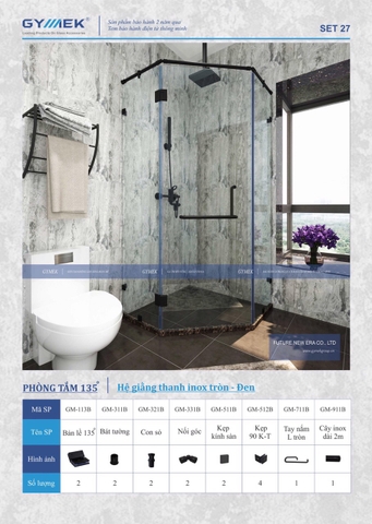 SET 27-PHÒNG TẮM 135 (Hệ Giằng Thanh inox Tròn -Đen )