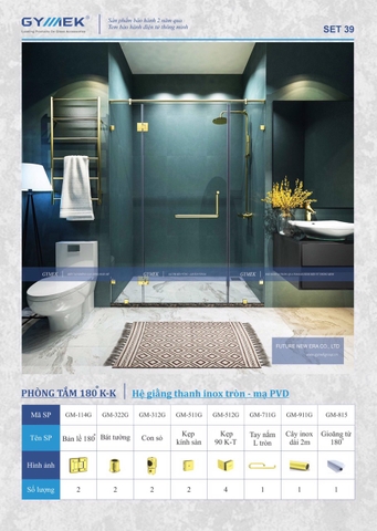 SET 39-PHÒNG TẮM 180 (Hệ Giằng Thanh inox Tròn -Mạ PVD)