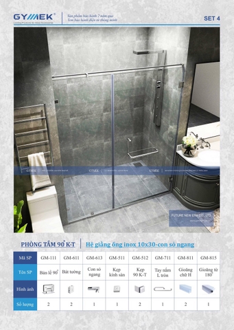 SET 04-PHÒNG TẮM 90 K-T  (Hệ Giằng Ống Inox 10*30-Con Sỏ Ngang )