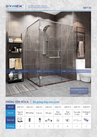 SET 53-PHÒNG TẮM 90 K-K(  Hệ Giằng Ống inox Tròn )