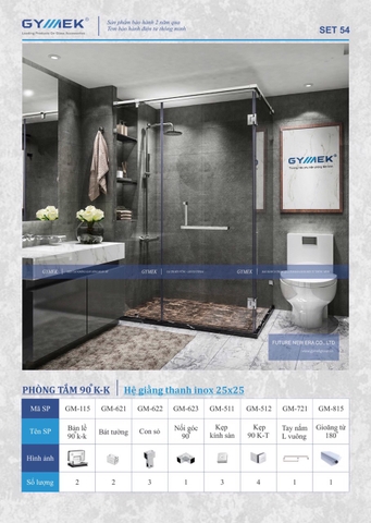 SET 54-PHÒNG TẮM 90 K-K(  Hệ GiằngThanh inox 25*25)