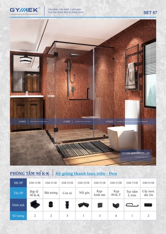 SET 57-PHÒNG TẮM 90 K-K(  Hệ Giằng Thanh Inox Tròn -Đen )