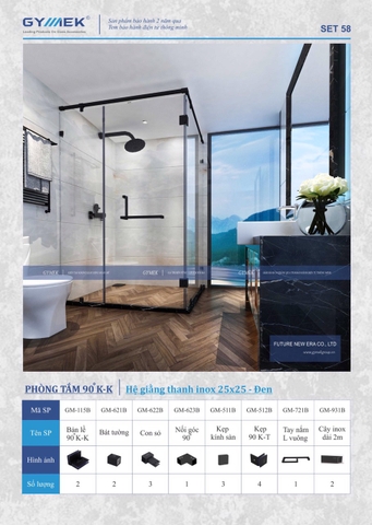 SET 58-PHÒNG TẮM 90 K-K(  Hệ Giằng Thanh Inox 25*25 -Đen )