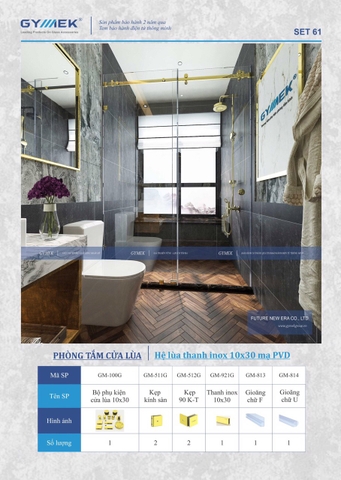 SET 61-PHÒNG TẮM LÙA 10×30 (Hệ Lùa Thanh inox 10*30 Mạ PVD)