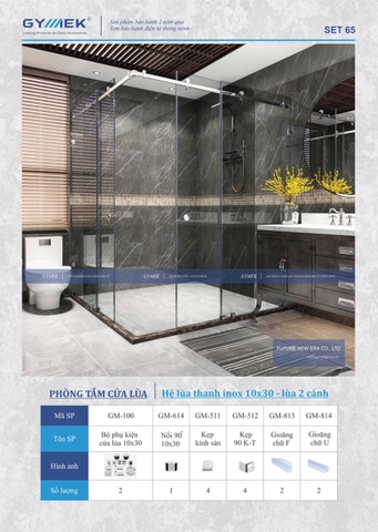 SET 65-PHÒNG TẮM LÙA 10×30 (Hệ Lùa Thanh inox 10*30 - Lùa 2 Cánh )