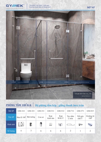 SET 67-PHÒNG TẮM 180 ( Hệ Phong tắm Kép - Hệ Giằng Thanh inox Tròn )