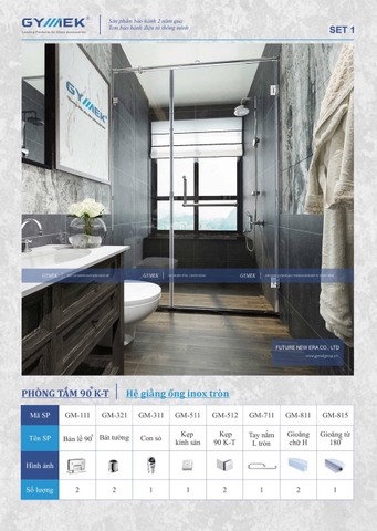 SET 01-Phòng Tắm 90 K-T ( Hệ Giằng Ống Inox Tròn)