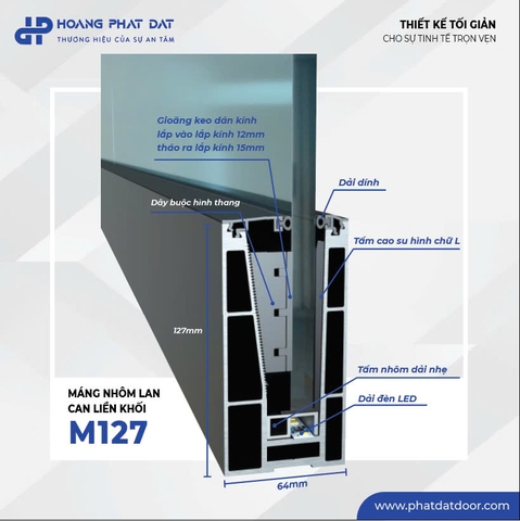 Máng nhôm lan can không trụ M127
