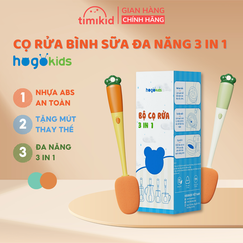 Bộ Cọ Rửa Bình Sữa HOGOKIDS 3in1 Hình Cà Rốt Cho Bé - Tặng Đầu Thay Thế