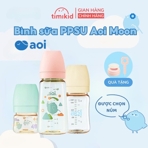 Bình Sữa Inochi AOI Moon Đa Sắc PPSU Cao Cấp Dung Tích 80ml/180ml/280ml Chống Đầy Hơi, Được Chọn Núm