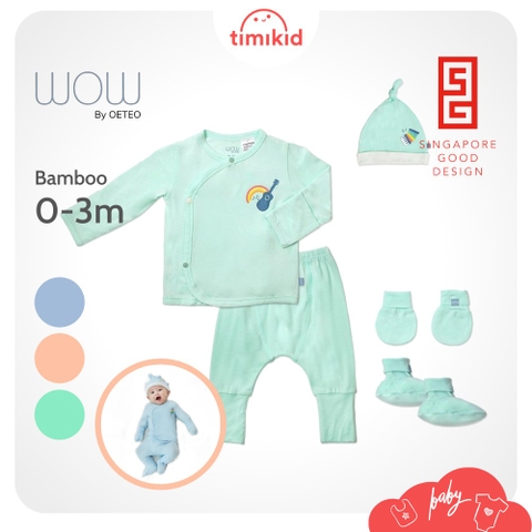 Set đồ sơ sinh sợi tre 5 món Wow by OETEO
