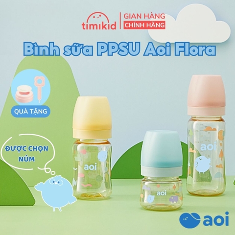 Bình Sữa Inochi AOI Flora Đa Sắc PPSU Cao Cấp Dung Tích 80ml/180ml/280ml Chống Đầy Hơi, Được Chọn Núm