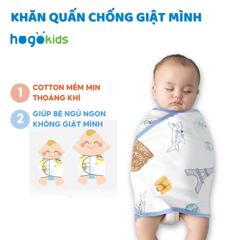 Khăn Quấn Bé Sơ Sinh Chống Giật Mình, Chất Liệu Cotton 2 Lớp Thân Thiện Mềm Mại Với Da, Nhiều Hoạ Tiết Đẹp, KT 35x80cm