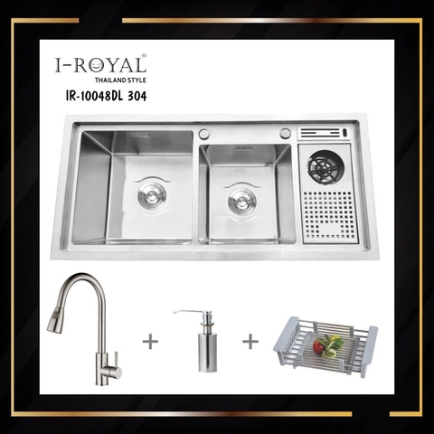 COMBO CHẬU RỬA CHÉN BÁT INOX 304 I-ROYAL IR-10048DL 304