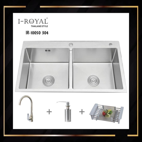 COMBO CHẬU RỬA CHÉN BÁT INOX 304 ĐÚC I-ROYAL IR-10050C 304