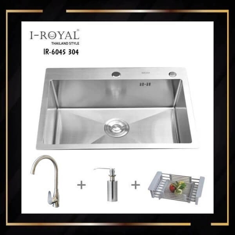 COMBO CHẬU RỬA CHÉN BÁT INOX 304 ĐÚC I-ROYAL IR-6045 304