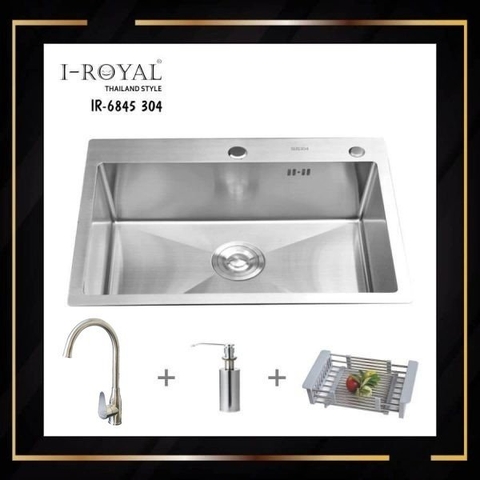 COMBO CHẬU RỬA CHÉN BÁT INOX 304 ĐÚC I-ROYAL IR-6845 304
