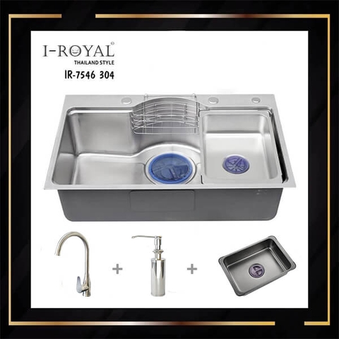 Combo chậu rửa chén inox 304 đúc I-ROYAL IR-7546 304