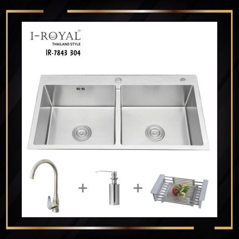 COMBO CHẬU RỬA CHÉN BÁT INOX 304 ĐÚC I-ROYAL IR-7843C 304