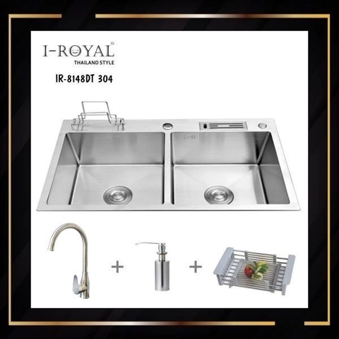 COMBO CHẬU RỬA CHÉN BÁT INOX 304 ĐÚC I-ROYAL IR-8148DT 304