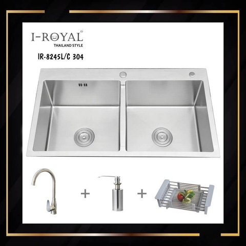 COMBO CHẬU RỬA CHÉN BÁT INOX 304 ĐÚC I-ROYAL IR-8245C 304