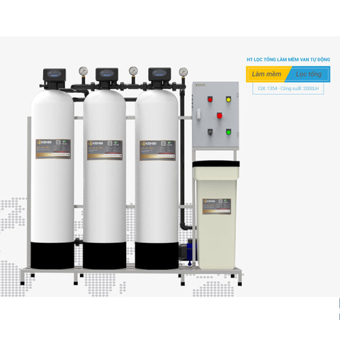 Hệ thống lọc tổng đầu nguồn Kensi làm mềm 3 cột Composite van tự động 2000L/h