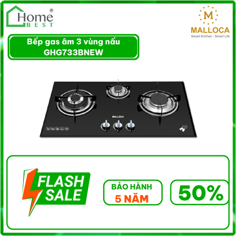 Bếp gas âm 3 vùng nấu GHG733BNEW