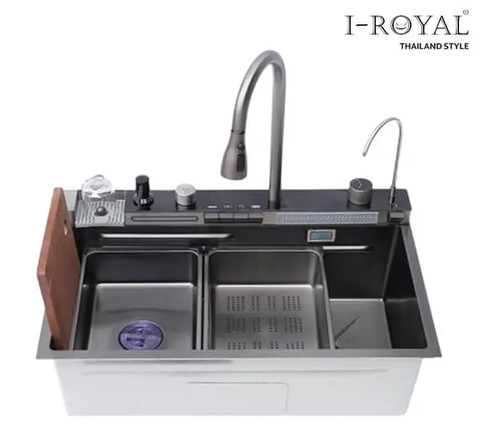 Combo Chậu vòi rửa chén tích hợp rửa ly IROYAL IR-7546 Nano Đen