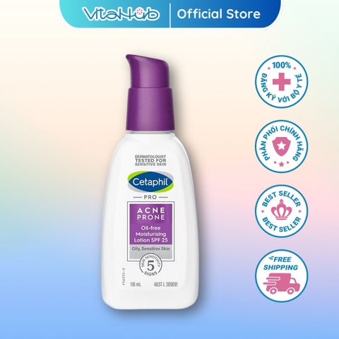 Sữa dưỡng ẩm cho da dầu mụn, nhạy cảm Cetaphil Pro Acne Prone Oil-free Moisturizing Lotion SPF 25 118ml