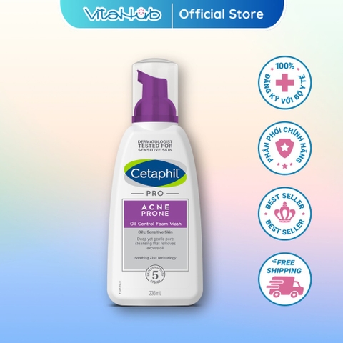 Sữa rửa mặt tạo bọt cho da dầu mụn Cetaphil Pro Ance Prone Oil Control Foam Wash 236ml
