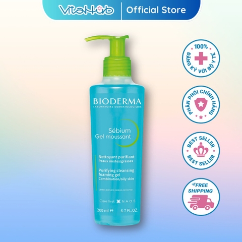 Gel rửa mặt tạo bọt Bioderma Sebium Gel Moussant (Pump) 200ml/500ml