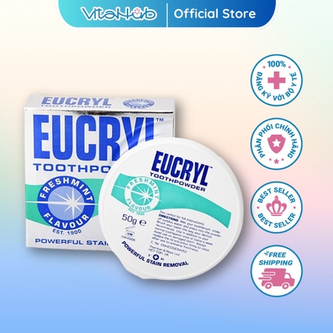 Bột Bạc Hà Giúp Sạch Miệng Trắng Răng, Hơi Thở Thơm Mát Eucryl Toothpower 50g